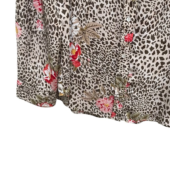 Nanette Lepore Long Sleeve Button Down Leopard Print/Floral Blouse Size XL - Picture 4 of 10